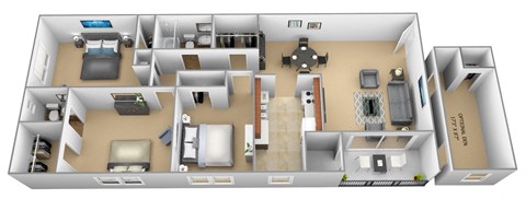 Floor plan for 3 beds, 1.5 baths, 1074 sqft